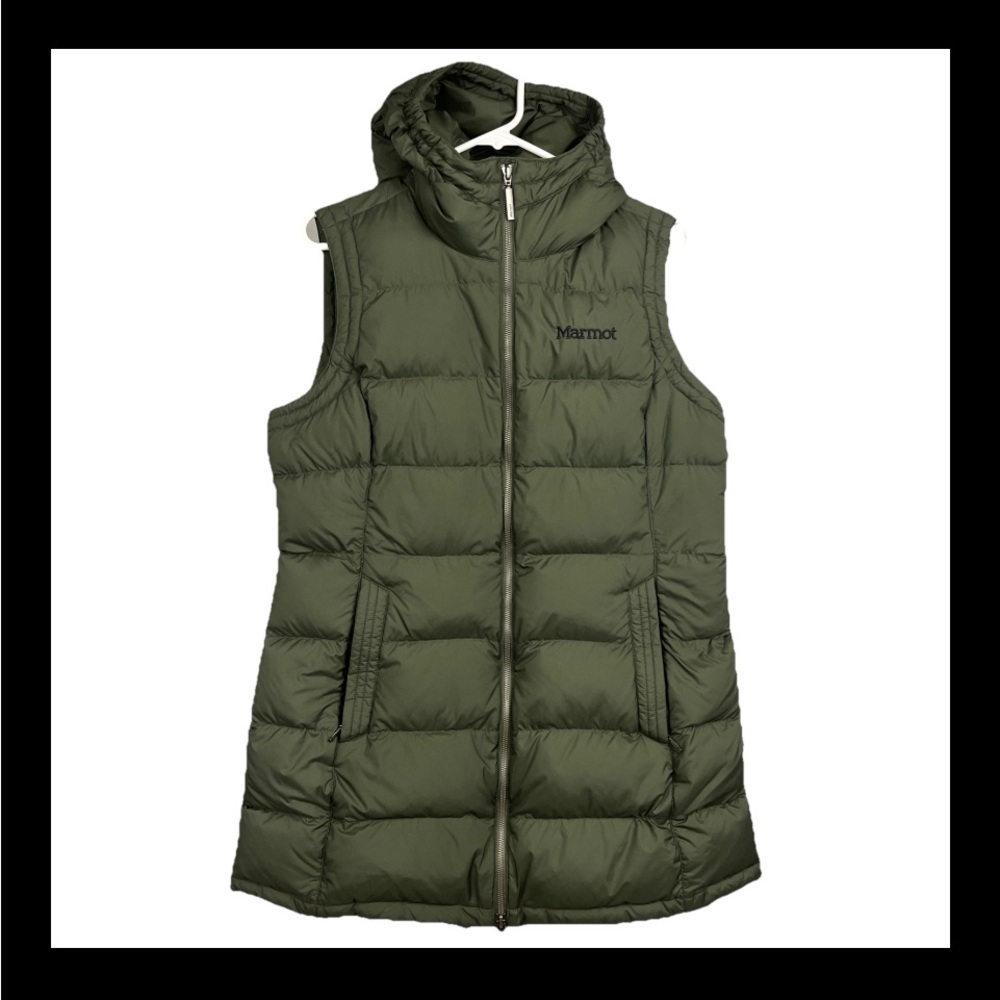Marmot Women's Ithaca Vest Size Large Parka Green Hooded Puffer Power Down